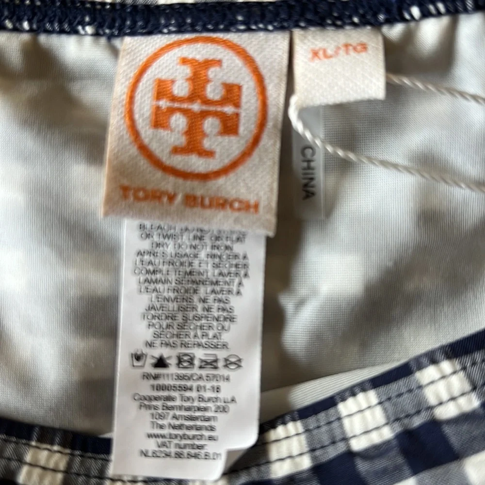 TORY BURCH Gingham Navy Hipster Bikini Bottoms